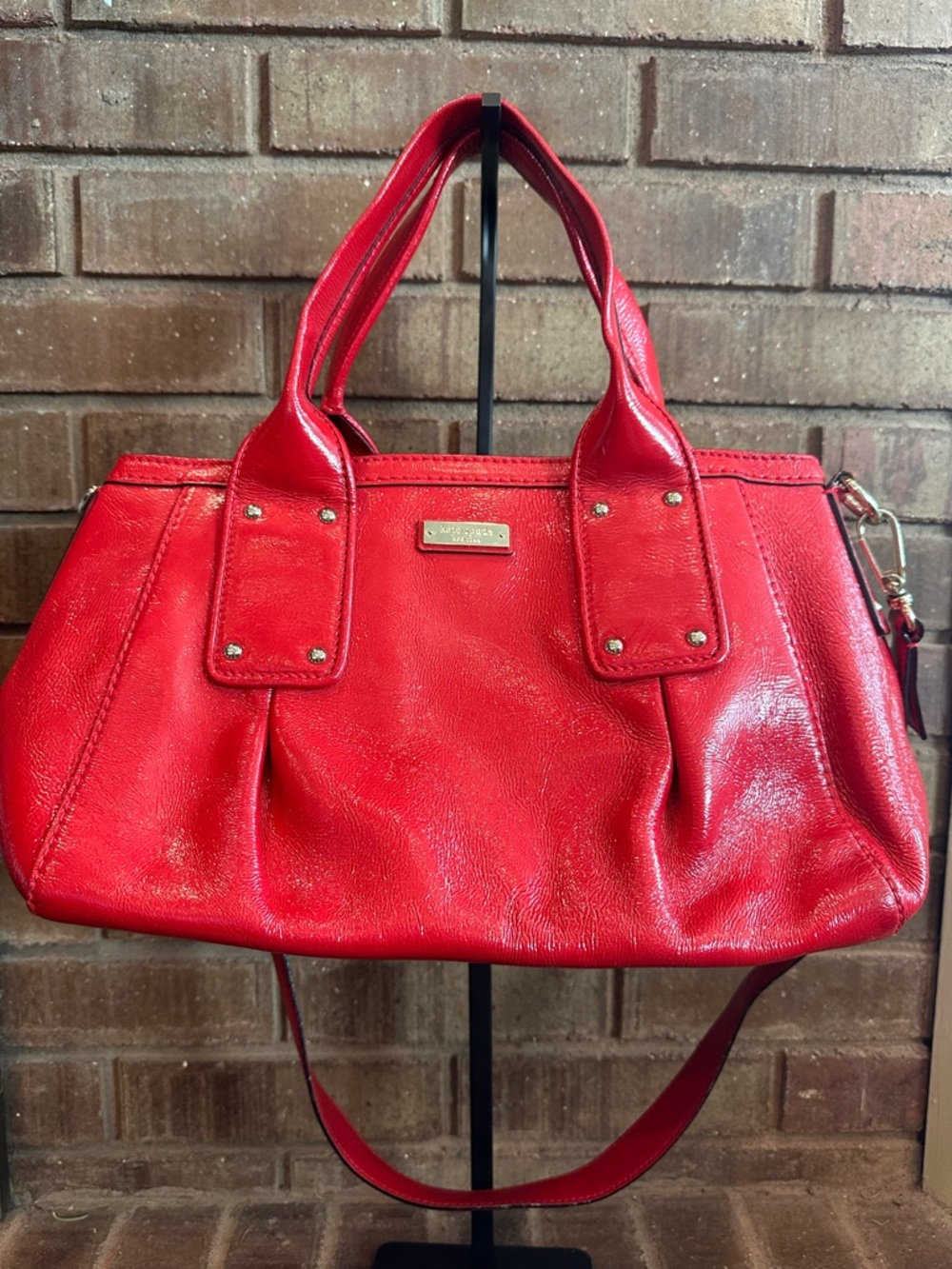 Kate Spade Candy Apple Red Patent Leather Satchel Crossbody Bag